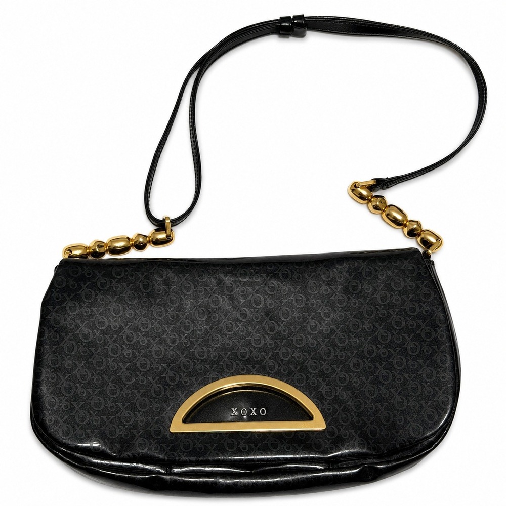 XOXO Black Patent Monogram‎ Shoulder Bag Gold Hardware Bead Detail Y2K Style
